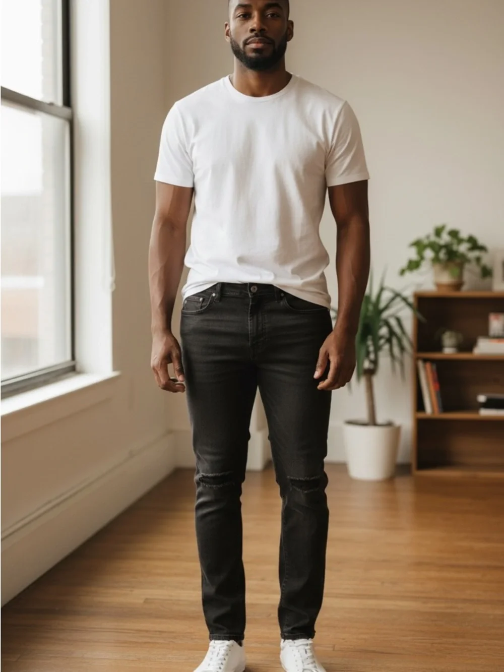Tailor Vintage Mens 34x32 Black Distressed Slim Fit Jeans Stretch Denim